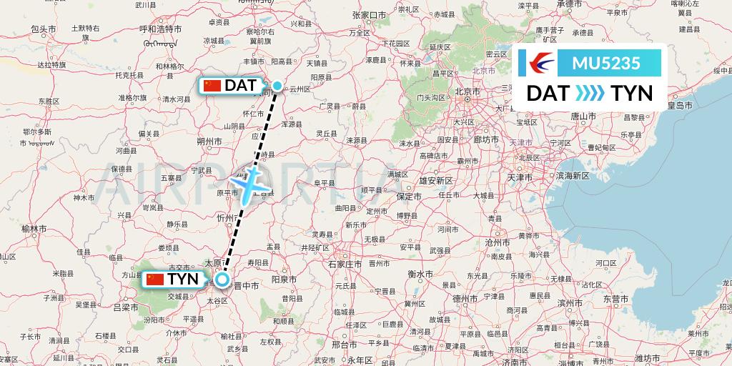 MU5235 China Eastern Airlines Flight Map: Datong to Taiyuan