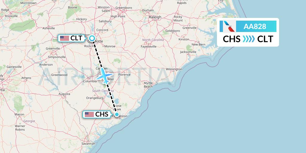AA828 American Airlines Flight Map: Charleston to Charlotte
