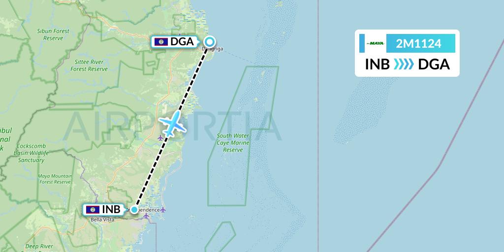 2M1124 Maya Island Air Flight Map: Independence to Dangriga