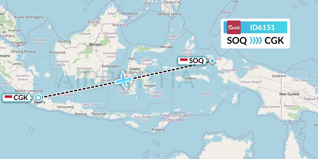 ID6151 Batik Air Flight Map: Sorong to Jakarta