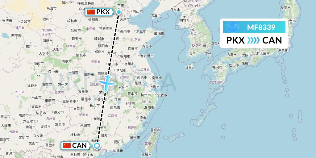 MF8339 Xiamen Airlines Flight Map: Beijing to Guangzhou