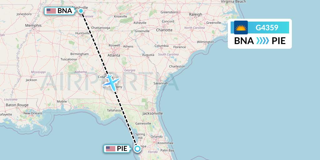G4359 Allegiant Air Flight Map: Nashville to St. Petersburg