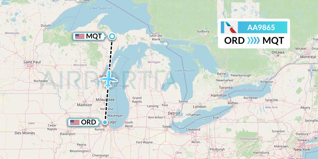 AA9865 American Airlines Flight Map: Chicago to Marquette