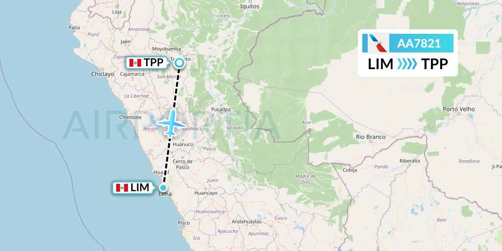 AA7821 American Airlines Flight Map: Lima to Tarapoto