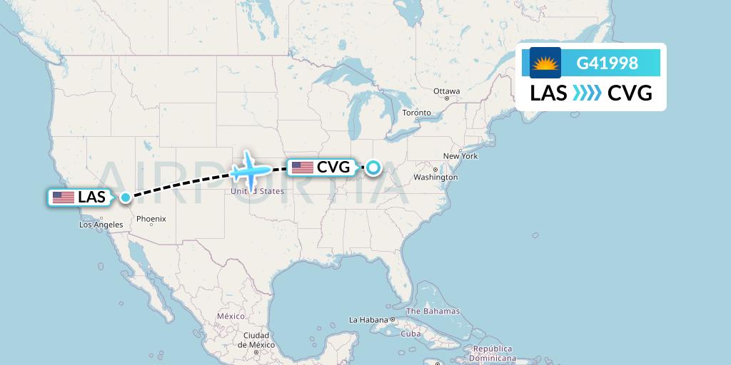 G41998 Allegiant Air Flight Map: Las Vegas to Cincinnati