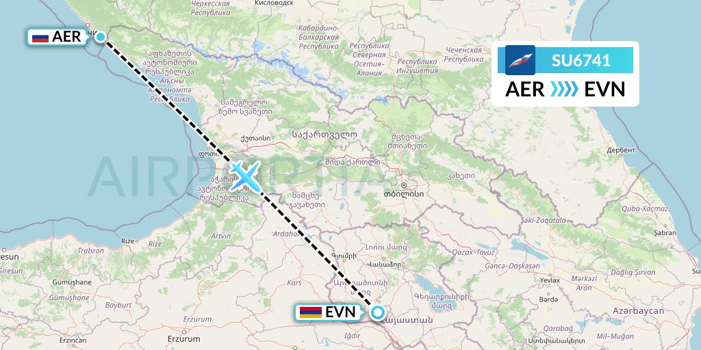 SU6741 Aeroflot Flight Map: Sochi to Yerevan