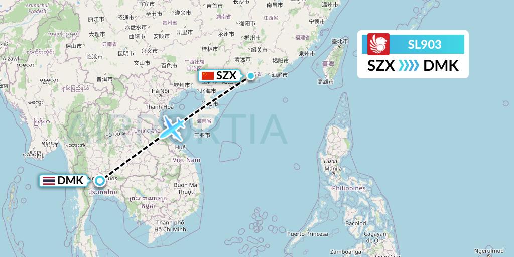 SL903 Thai Lion Air Flight Map: Shenzhen to Bangkok