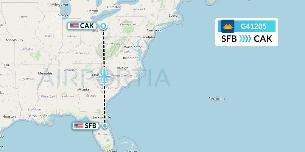 G41205 Allegiant Air Flight Map: Orlando to Akron