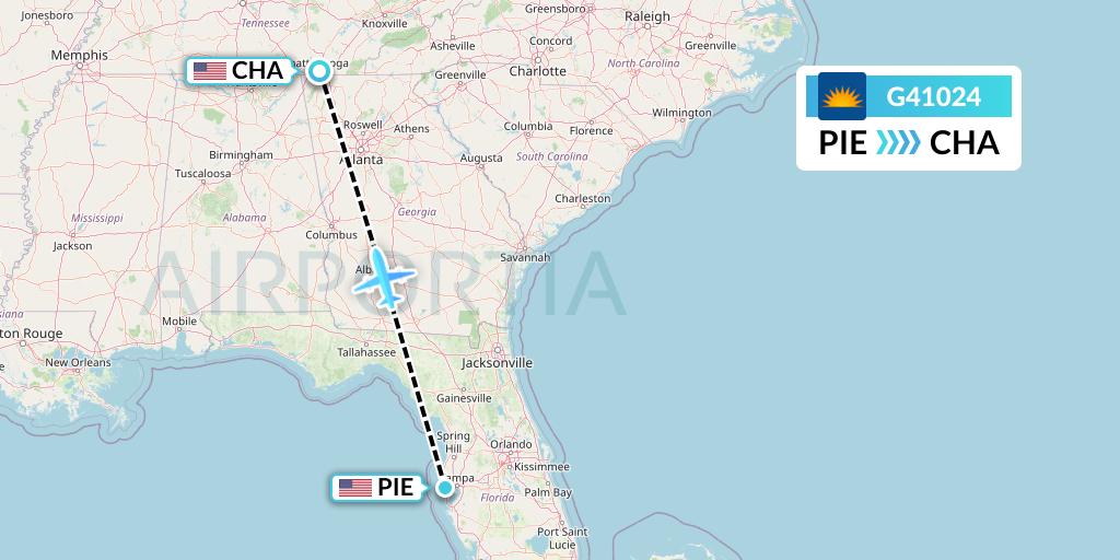 G41024 Allegiant Air Flight Map: St. Petersburg to Chattanooga