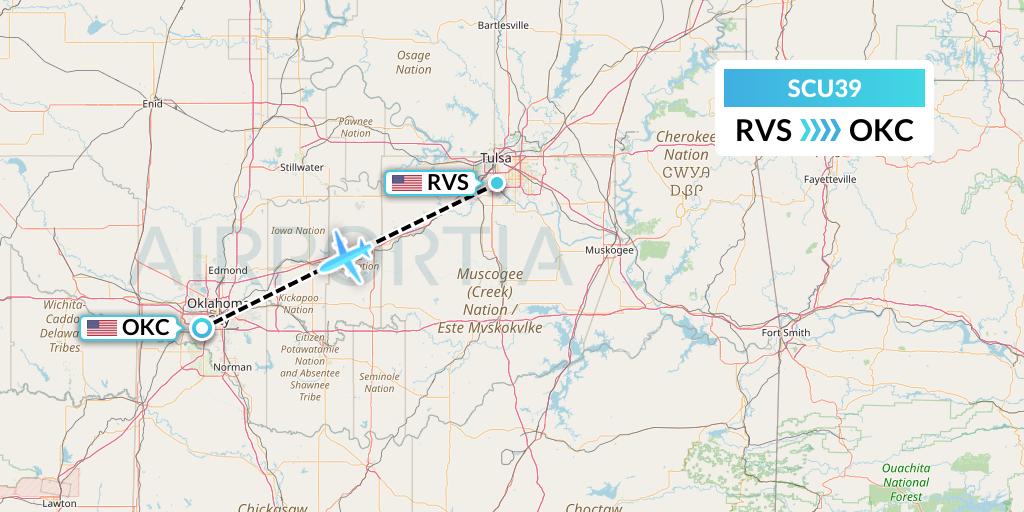 SCU39 Air Scorpio Flight Map: Tulsa to Oklahoma City