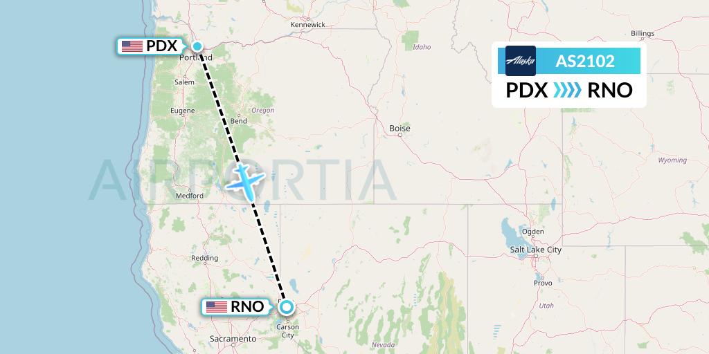 AS2102 Alaska Airlines Flight Map: Portland to Reno