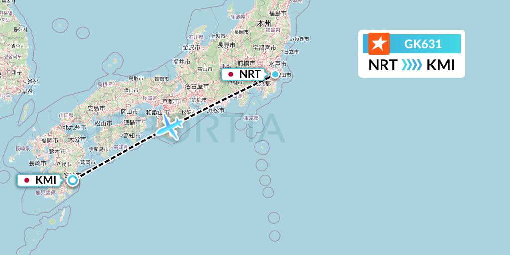 GK631 JetStar Japan Flight Map: Tokyo to Miyazaki
