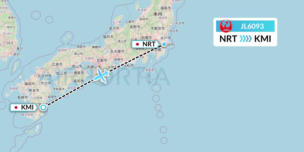 JL6093 Japan Airlines Flight Map: Tokyo to Miyazaki