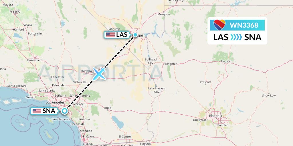 WN3368 Southwest Airlines Flight Map: Las Vegas to Orange County