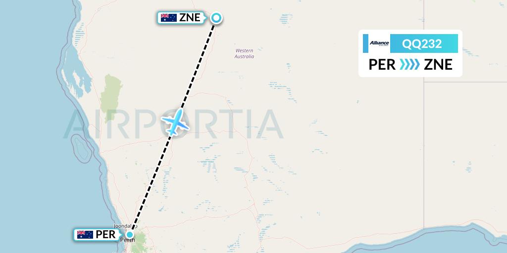 QQ232 Alliance Airlines Flight Map: Perth to Newman