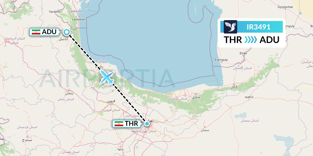 IR3491 Iran Air Flight Map: Tehran to Ardabil