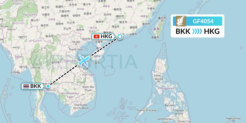 GF4054 Gulf Air Flight Map: Bangkok to Hong Kong