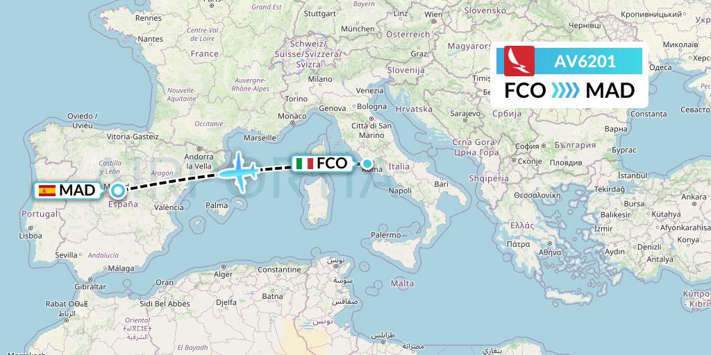 AV6201 Avianca Flight Map: Rome to Madrid