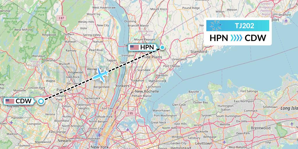 TJ202 Tradewind Aviation Flight Map: White Plains to Caldwell
