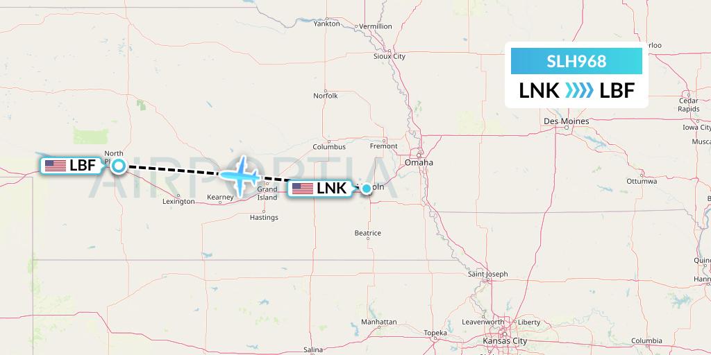 SLH968 Silverhawk Aviation Flight Map: Lincoln to North Platte