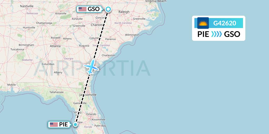 G42620 Allegiant Air Flight Map: St. Petersburg to Greensboro