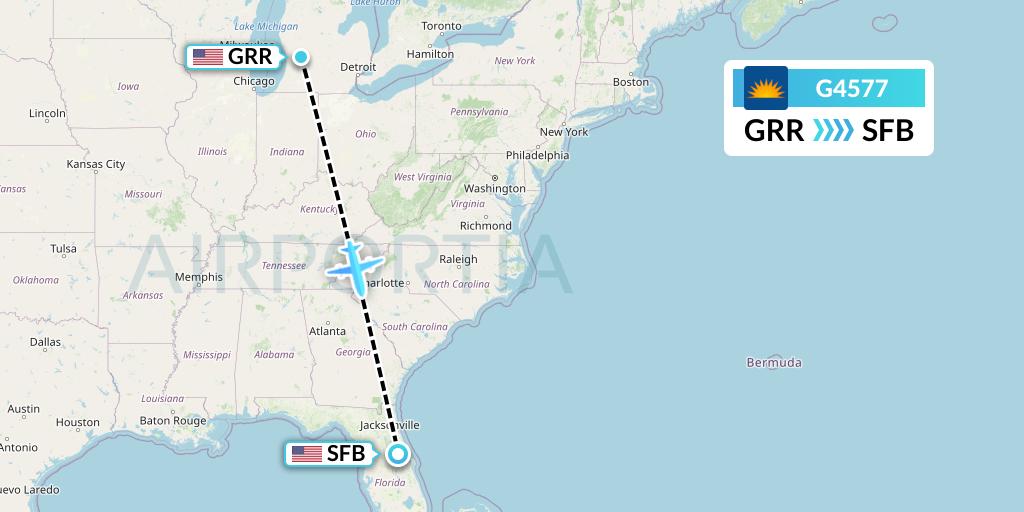 G4577 Allegiant Air Flight Map: Grand Rapids to Orlando