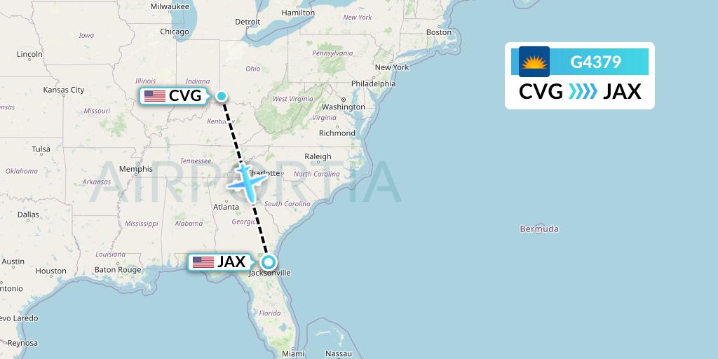 G4379 Allegiant Air Flight Map: Cincinnati to Jacksonville