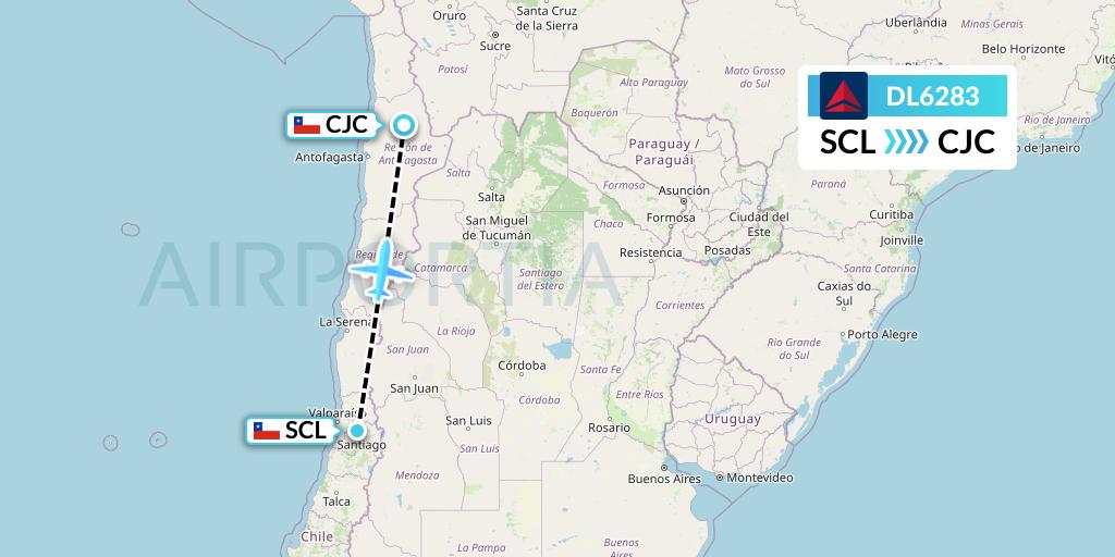 DL6283 Delta Air Lines Flight Map: Santiago to Calama