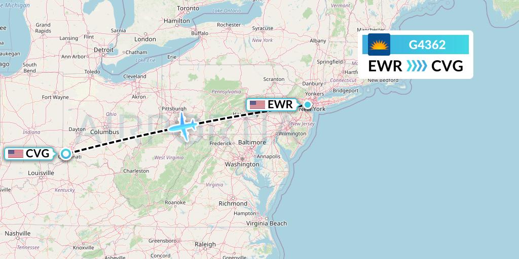 G4362 Allegiant Air Flight Map: New York to Cincinnati