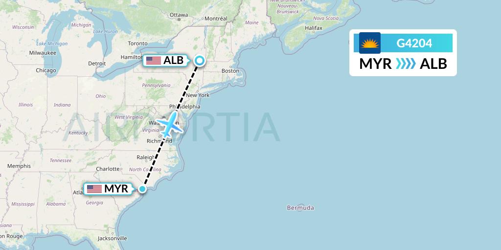G4204 Allegiant Air Flight Map: Myrtle Beach to Albany