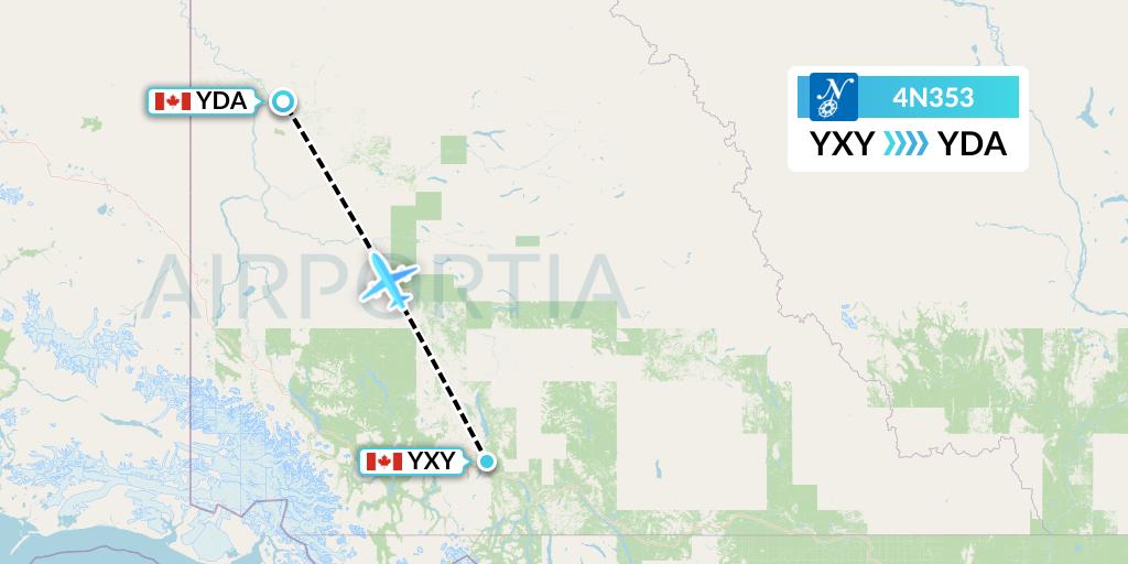4N353 Air North Flight Map: Whitehorse to Dawson City