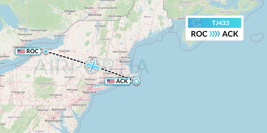 TJ433 Tradewind Aviation Flight Map: Rochester to Nantucket