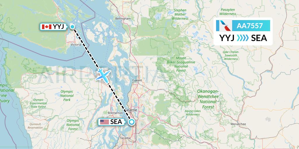 AA7557 American Airlines Flight Map: Victoria to Seattle