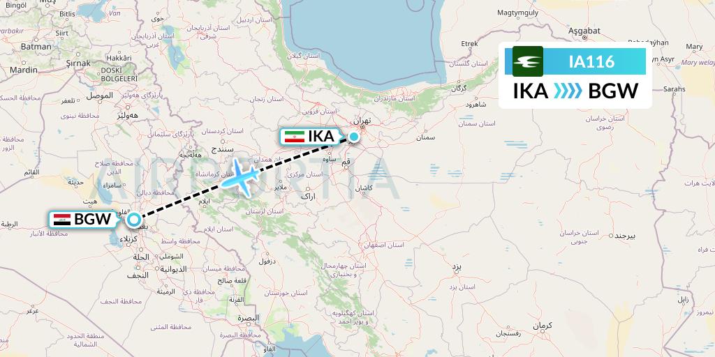 IA116 Iraqi Airways Flight Map: Tehran to Baghdad