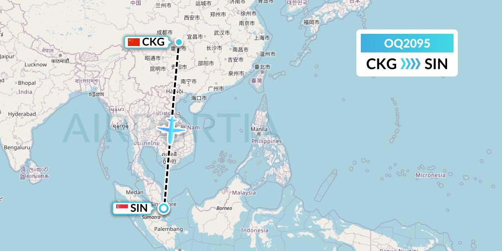 OQ2095 Chongqing Airlines Flight Map: Chongqing to Singapore