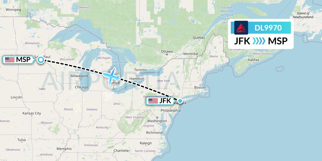 DL9970 Delta Air Lines Flight Map: New York to Minneapolis