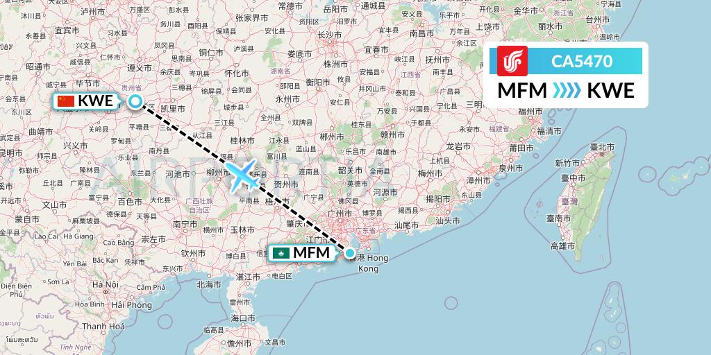 CA5470 Air China Flight Map: Macau to Guiyang