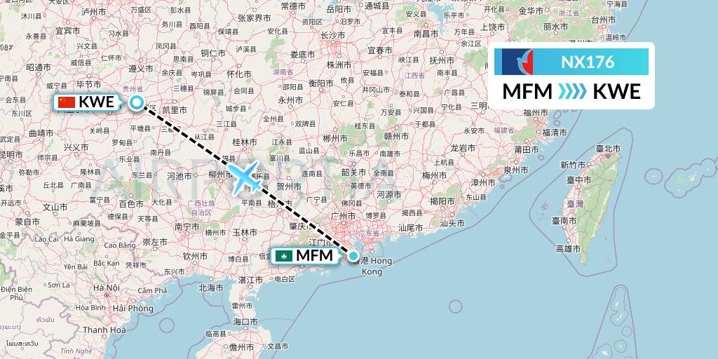 NX176 Air Macau Flight Map: Macau to Guiyang