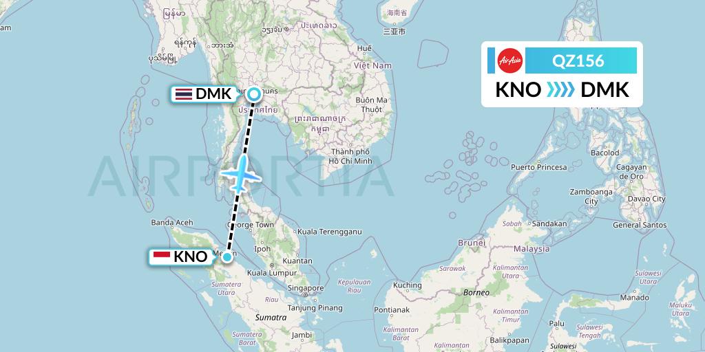 QZ156 Indonesia AirAsia Flight Map: Medan to Bangkok