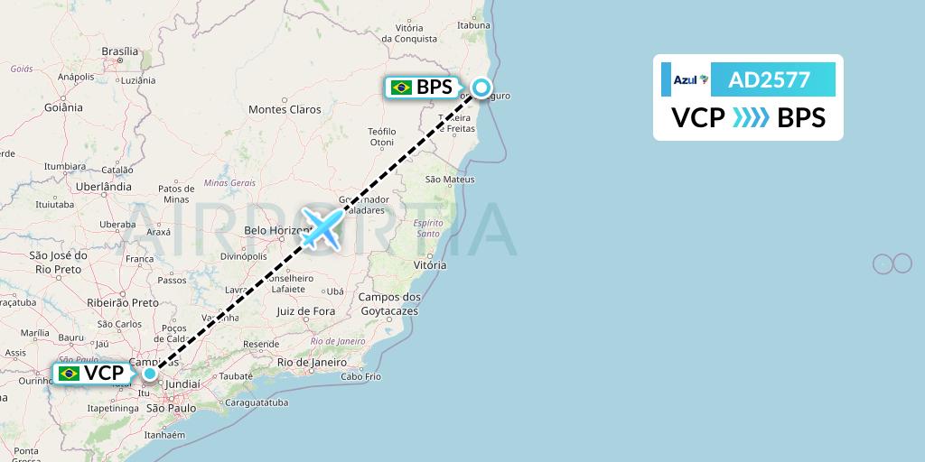 AD2577 Azul Brazilian Airlines Flight Map: Campinas to Porto Seguro