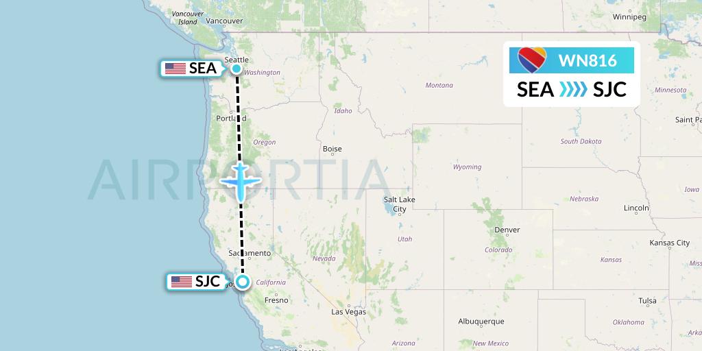 WN816 Southwest Airlines Flight Map: Seattle to San Jose