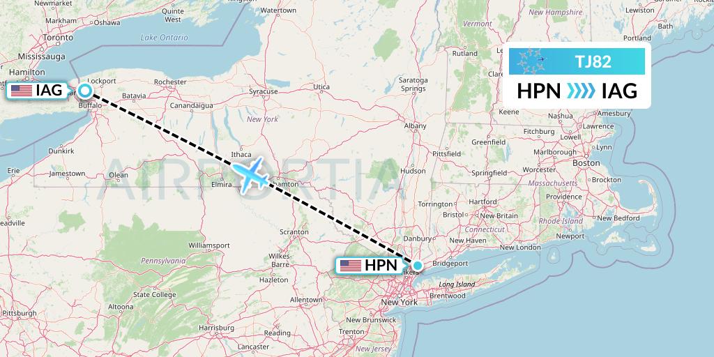 TJ82 Tradewind Aviation Flight Map: White Plains to Niagara Falls
