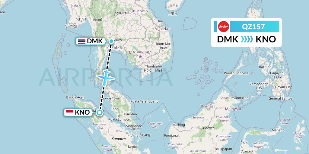 QZ157 Indonesia AirAsia Flight Map: Bangkok to Medan
