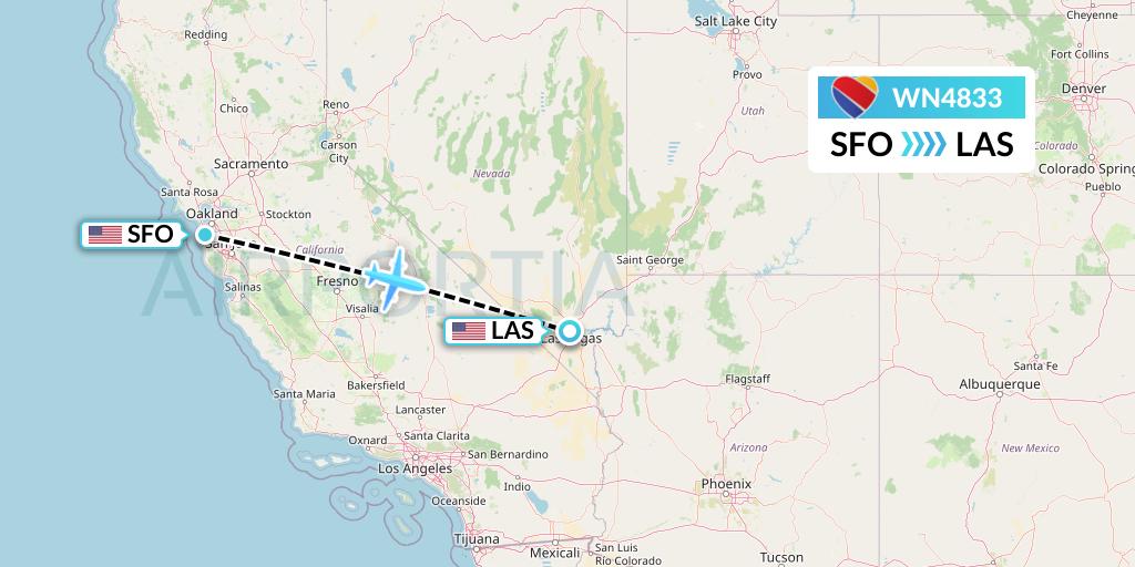 WN4833 Southwest Airlines Flight Map: San Francisco to Las Vegas