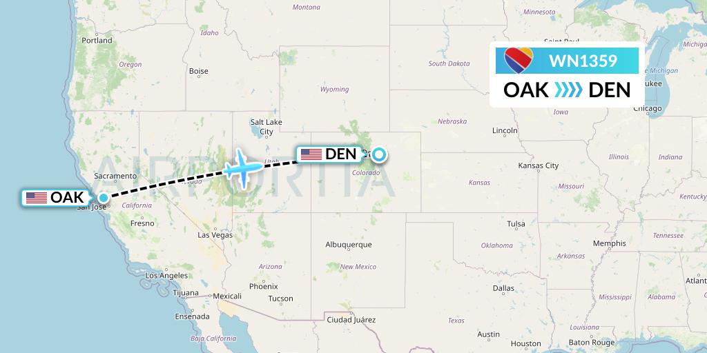 WN1359 Southwest Airlines Flight Map: Oakland to Denver