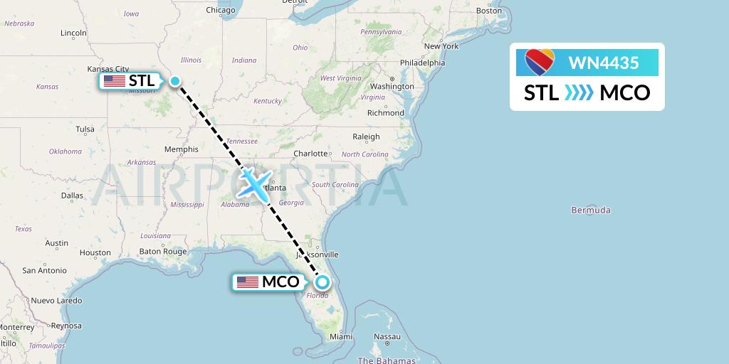 WN4435 Southwest Airlines Flight Map: St. Louis to Orlando