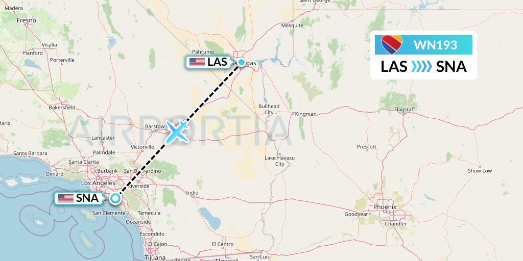 WN193 Southwest Airlines Flight Map: Las Vegas to Orange County