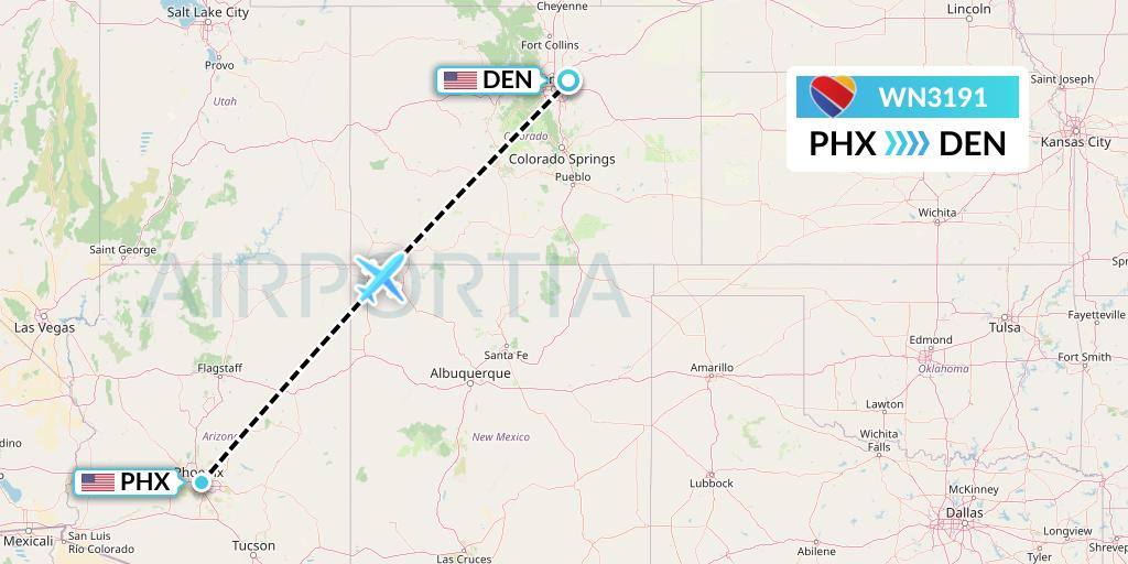 WN3191 Southwest Airlines Flight Map: Phoenix to Denver