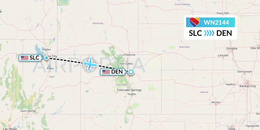 WN2144 Southwest Airlines Flight Map: Salt Lake City to Denver