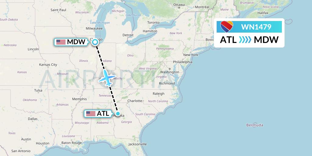 WN1479 Southwest Airlines Flight Map: Atlanta to Chicago